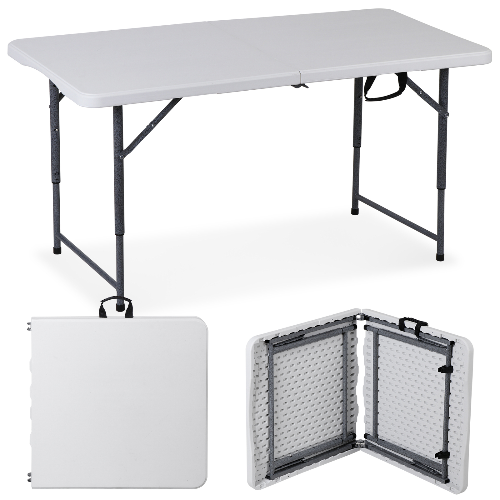 Folding Table Adjustable 4FT Plastic Table Picnic Camping w/Carry Handle White gallery