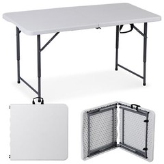 Folding Table Adjustable 4FT Plastic Table Picnic Camping w/Carry Handle White