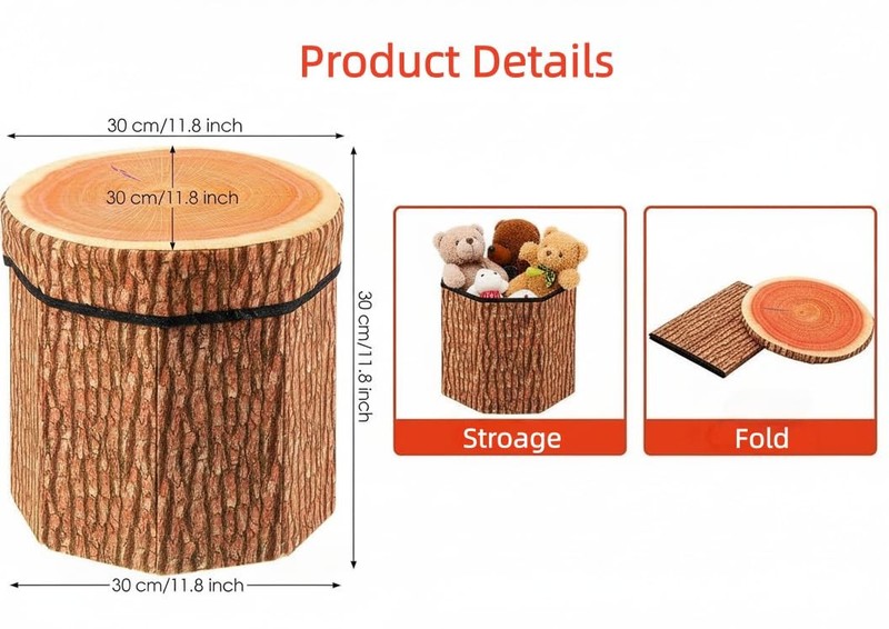 Tree Stump Storage Stool,Multifunctional Toy Storage Box,Tree Stump Stool, Fo... gallery