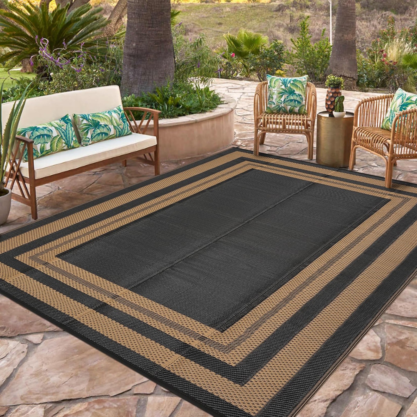 Outdoor Rug Waterproof Reversible Plastic Straw Mat for Patio Camping RV Porch gallery