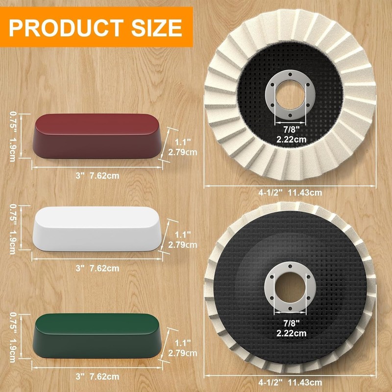 8 Pcs Wool Polishing Wheel & Compound Kit – 5 Aluminum Buffing Wheels (4-1/2" X gallery