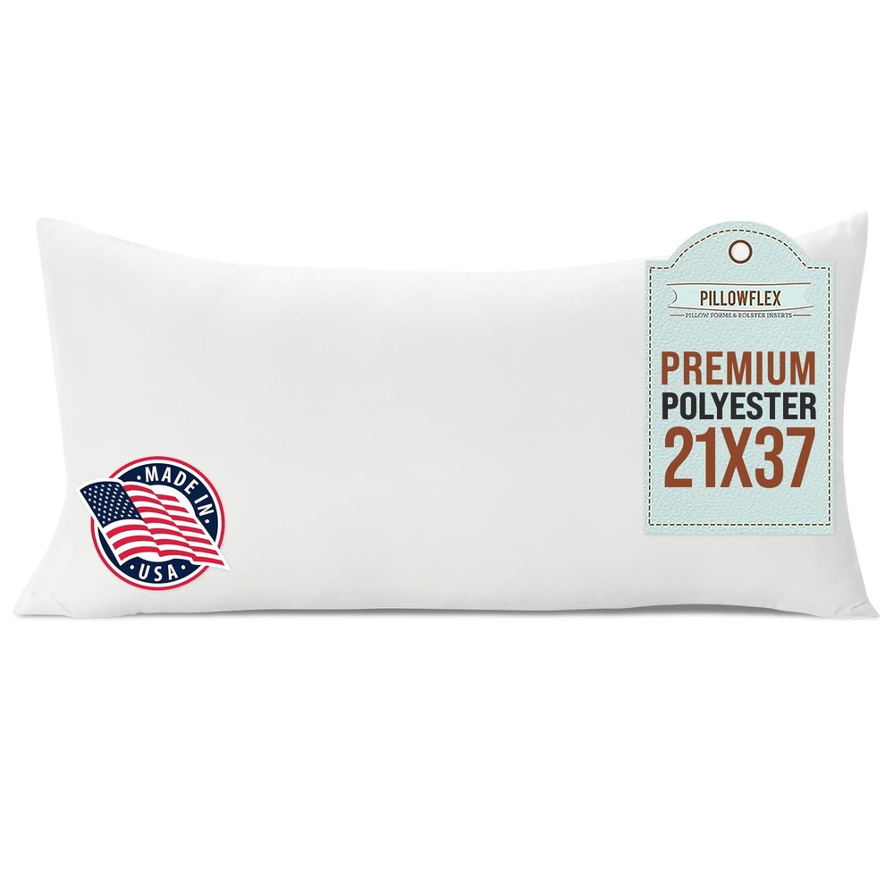 Pillowflex Polyester Pillow Insert — 21x37 Machine Washable, Oversized King Bed