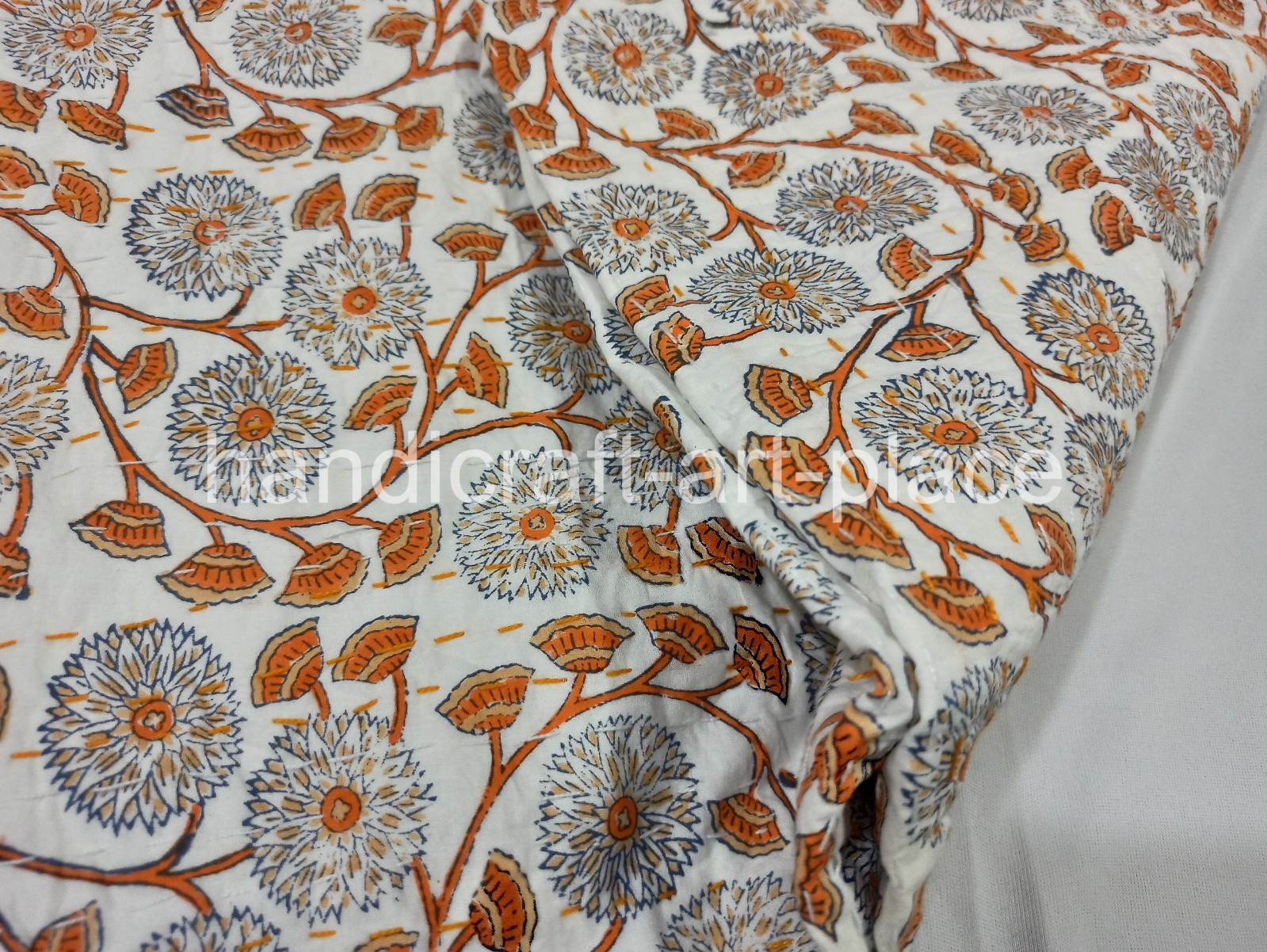 Indian Handmade Block Print Size Kantha Quilt Cotton Bedding Bedcover Throw Art gallery