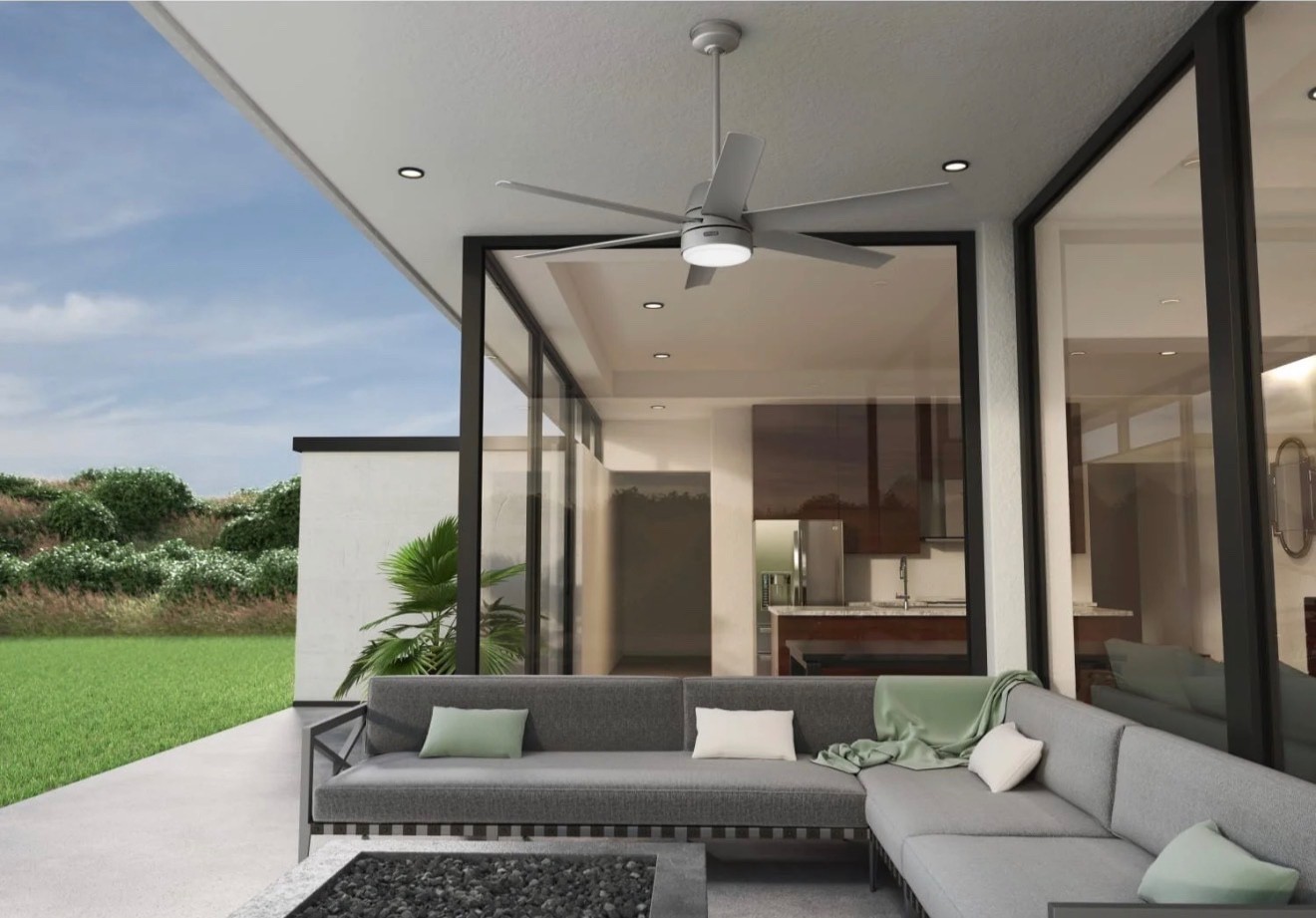 Hunter 60" Matte Silver 6 Blade Outdoor Wet Rated LED Wall Remote Ceiling Fan gallery