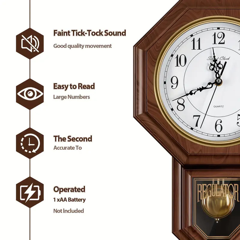 Pendulum Wall Clock with Battery Operated - Decorative Wall Clocks for Decor gallery