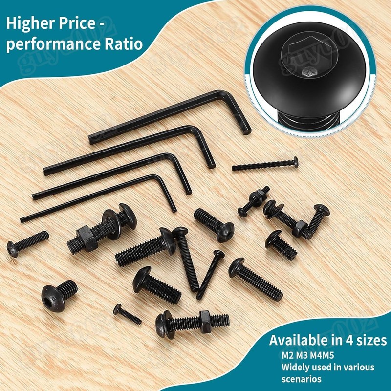 1300Pcs M2-M5 Button Head Hex Socket Cap Screws Bolts Nuts Washer Assortment Kit gallery
