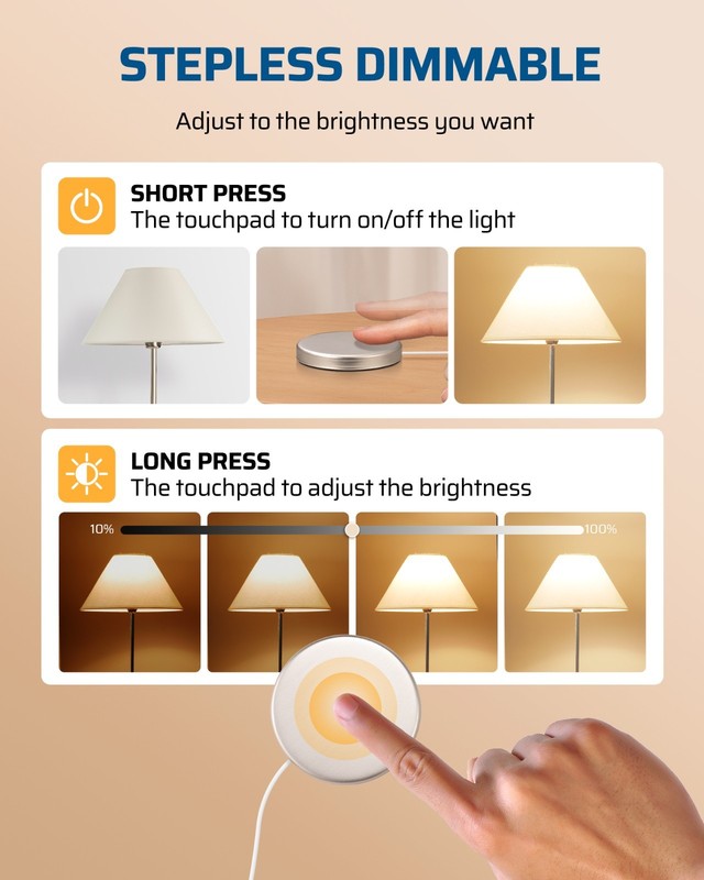 DEWENWILS Touch Control Lamp Dimmer Switch Dimmable LED CFL Bulbs 2 Pack gallery