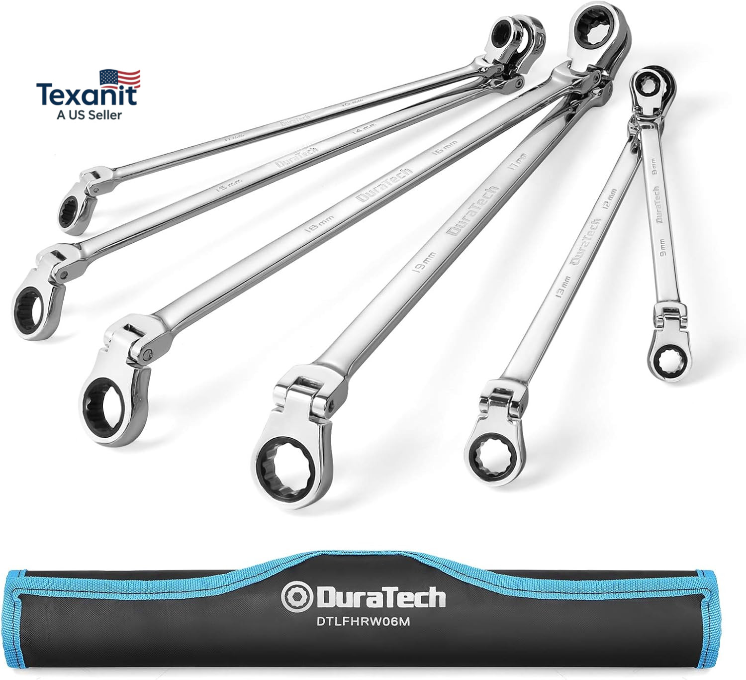 Extra Long Flex-Head Ratcheting Wrench Set, Double Box End Wrench Set, 6-Piece, gallery