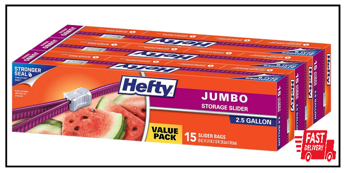 Hefty Slider Jumbo Storage Bags, 2.5 Gallon Size, 15 Count (Pack of 3), 45 Total gallery