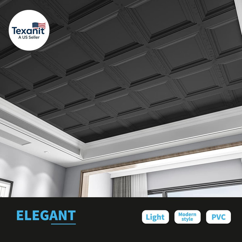 24-Pack Square Drop Ceiling Tile 2Ft X 2Ft in Black, PVC Ceiling Panel 24 X 24In gallery