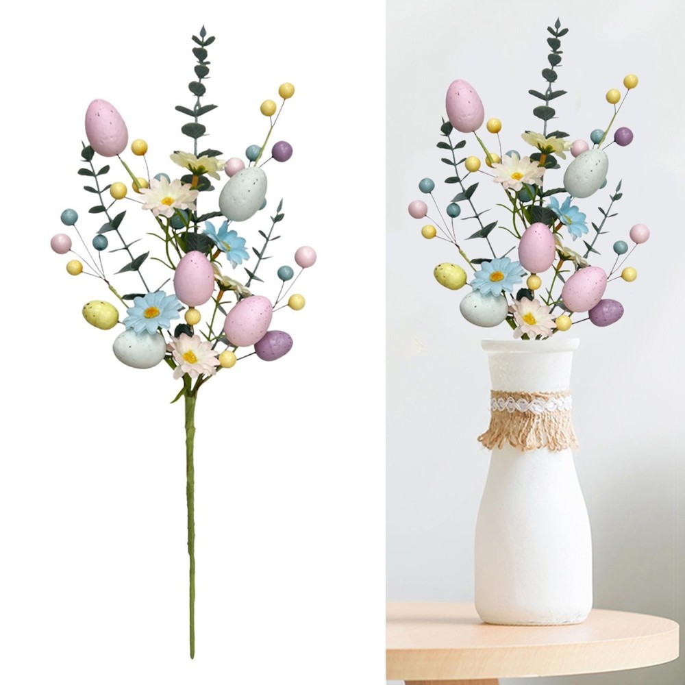 Easter Egg Stem Artificial Flowers Colorful Berries Decorative Floral Pick Fake