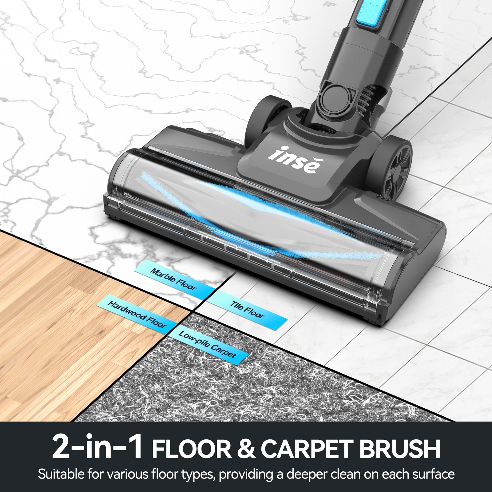 INSE Cordless Vacuum Cleaner for Home,Upgraded 38kPa/50Mins Stick Vacuum Lightwe gallery