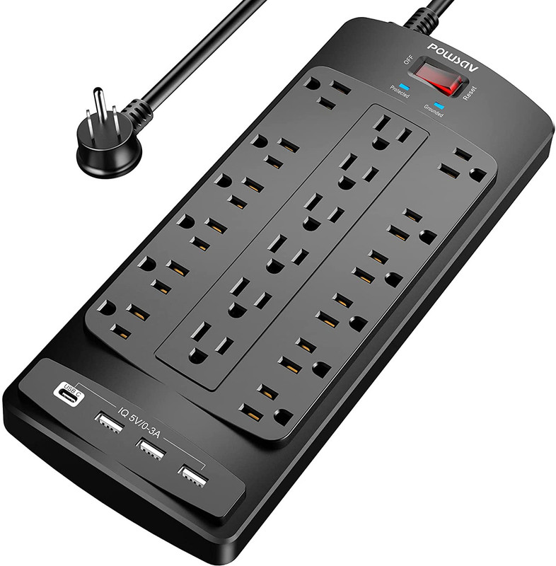 18 Outlets Surge Protector Power Strip - 6 Feet Flat Plug Heavy Duty Extension C gallery