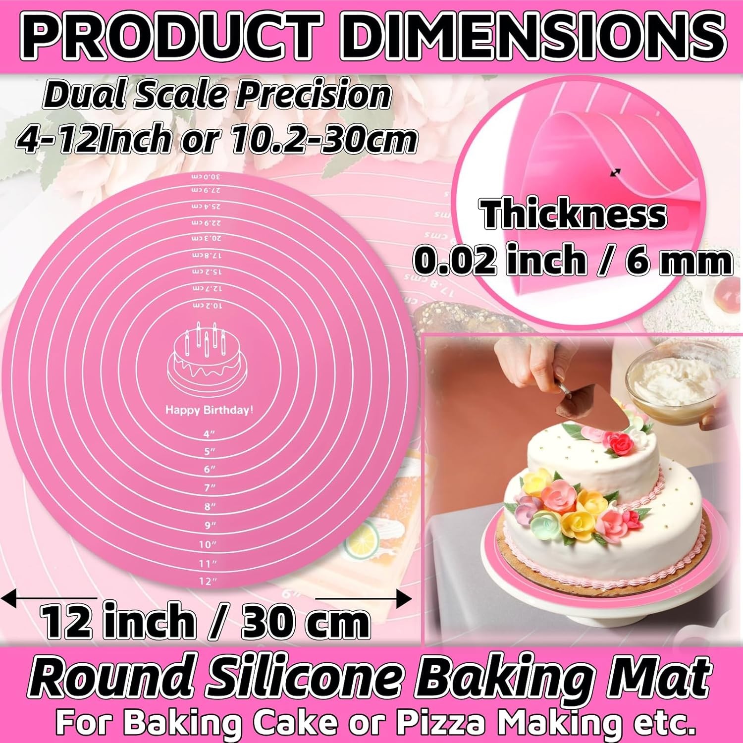 Round Silicone Baking Mat Pink 12 Inch Cake Mat Silicone Mats Baking Frost Form gallery