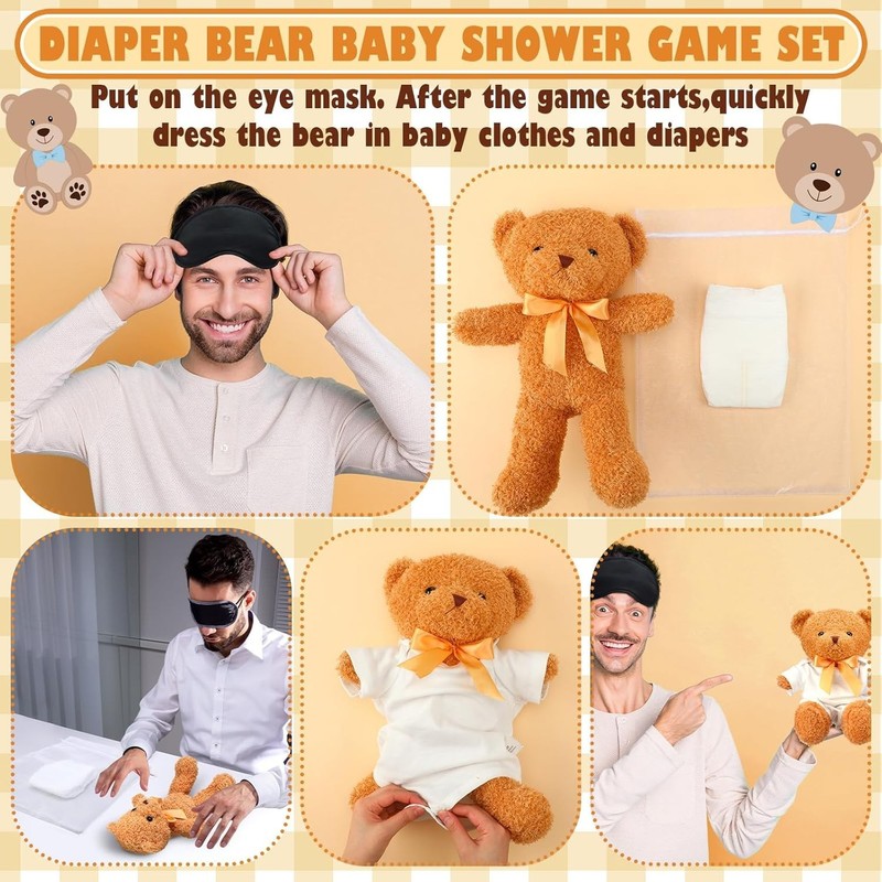 31 Pcs Bear Blindfolded Diaper Changing Baby Shower Game, 6 Sets 15.7 in Bears w gallery