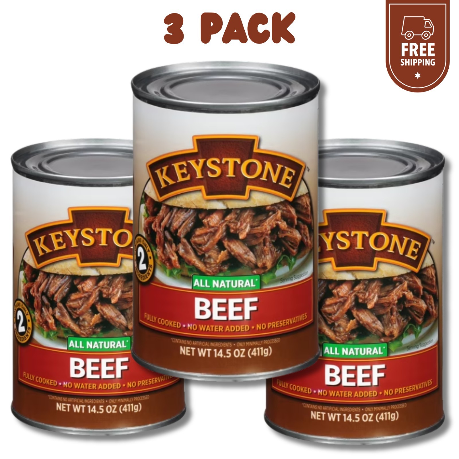 Keystone Meats All Natural Beef 3 Cans | Fully Cooked 14.5 oz Canned Meat Bulk gallery