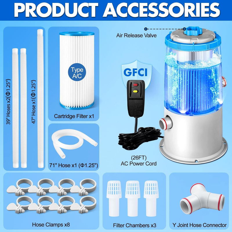 1000 GPH LED Pool Filter Pump with Transparent Housing for Real-Time Monitoring gallery