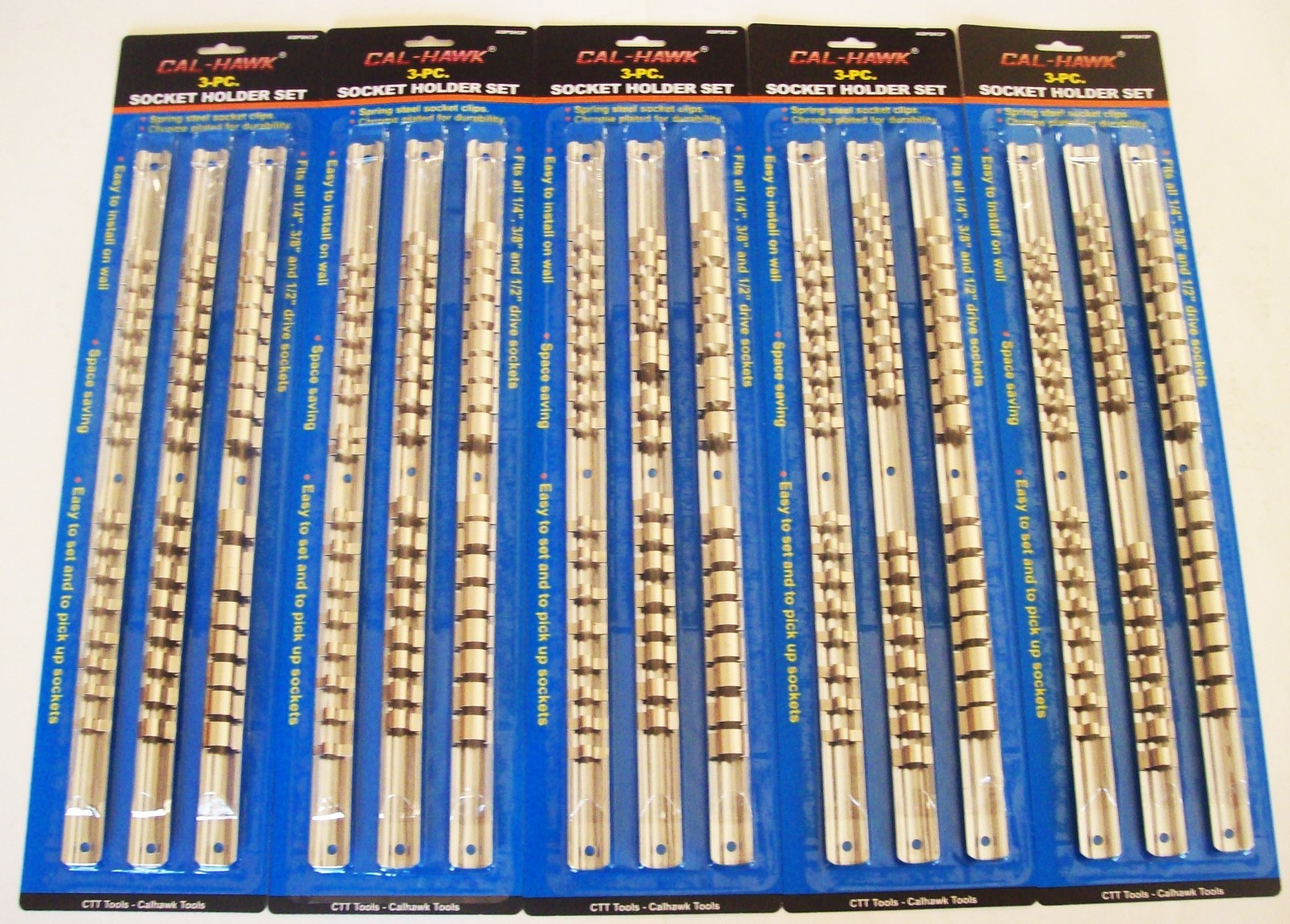 15 CAL-HAWK SOCKET RACK RAILS ORGANIZER HOLDER 1/4" 3/8" 1/2" 16 CLIPS PER RAIL gallery