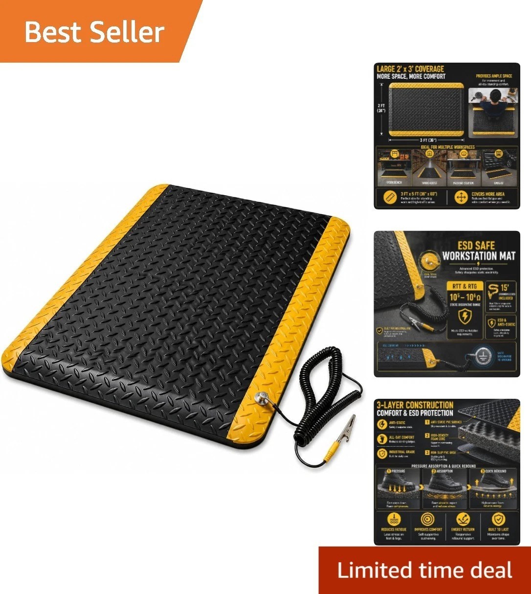2' x 3' ESD Anti-Fatigue Conductive Mat - Heavy Duty Waterproof Safety Solution gallery