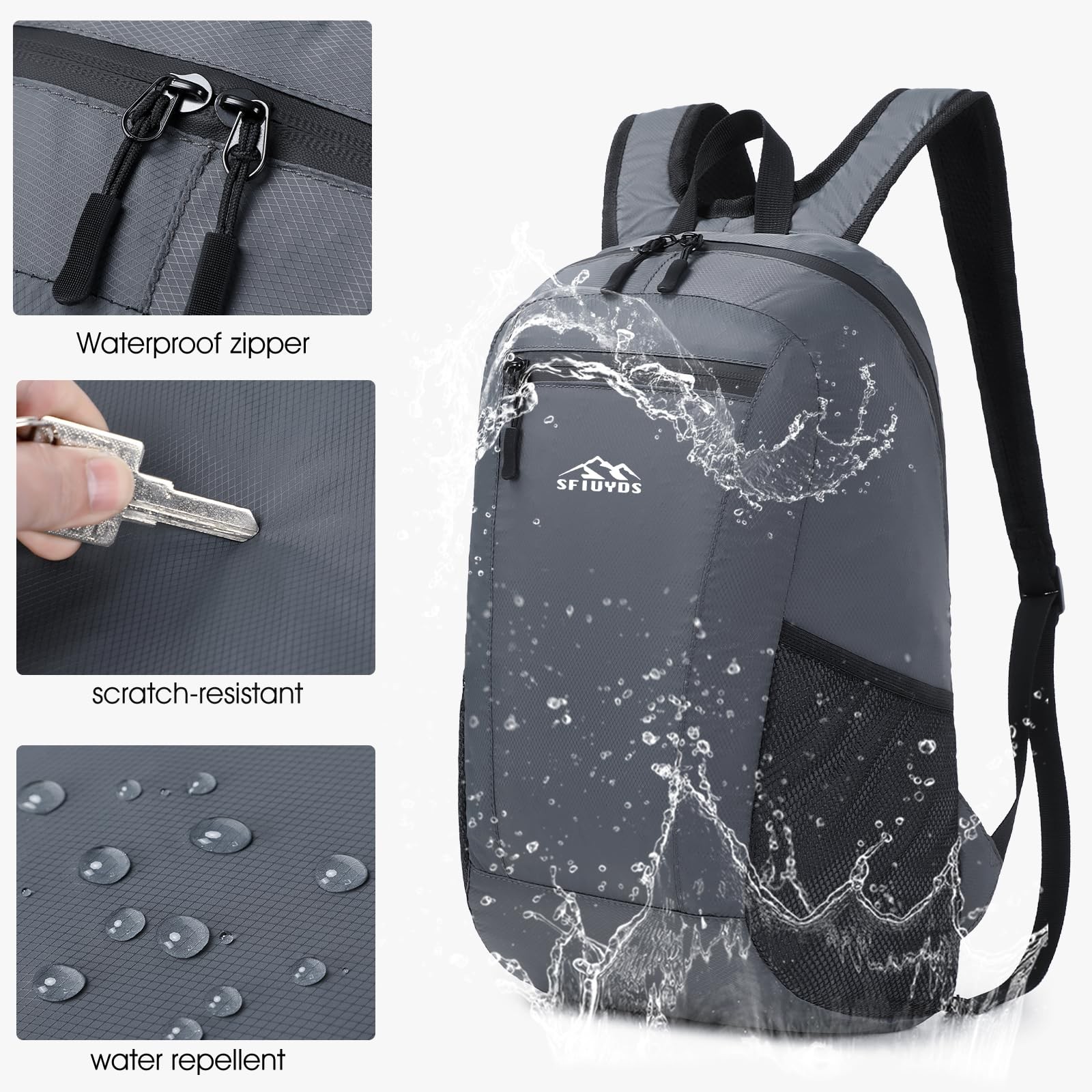 Lightweight Hiking Backpack Small Waterproof Daypack Foldable Nylon Grey 5