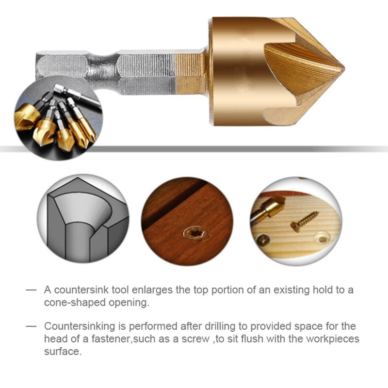 New Countersink Tool Bit Set 1/4'' Hex Shank Counter Sink For Steel Metal Wood gallery