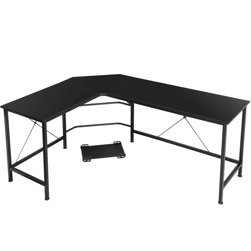 L-Shaped Corner Computer Desk Gaming Desk PC Laptop Table Workstation Black 66" gallery