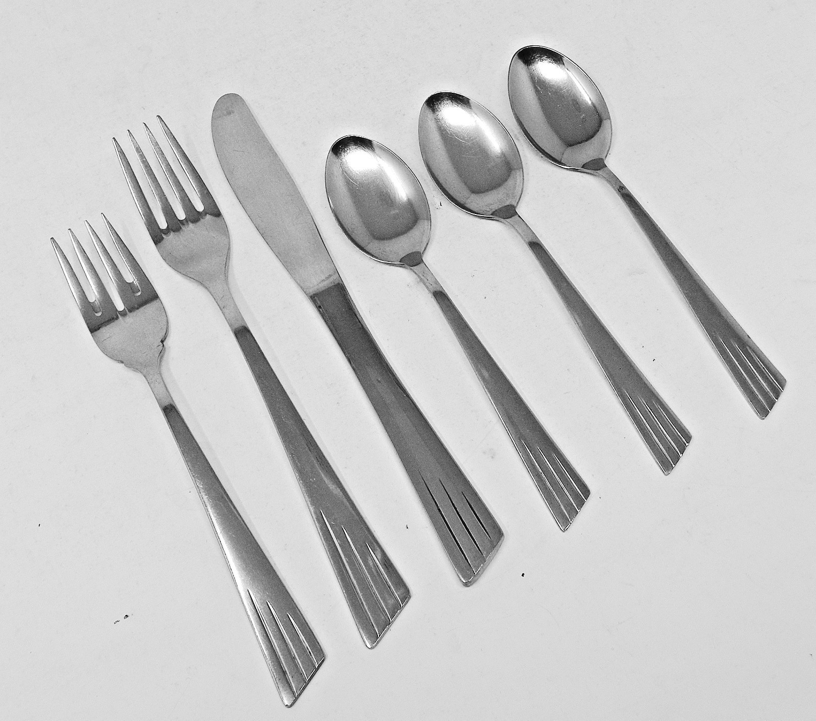 ASTRID Sweden MCM Stainless Teaspoons Forks Knife Slant 3-Lines Handle by Husaby gallery