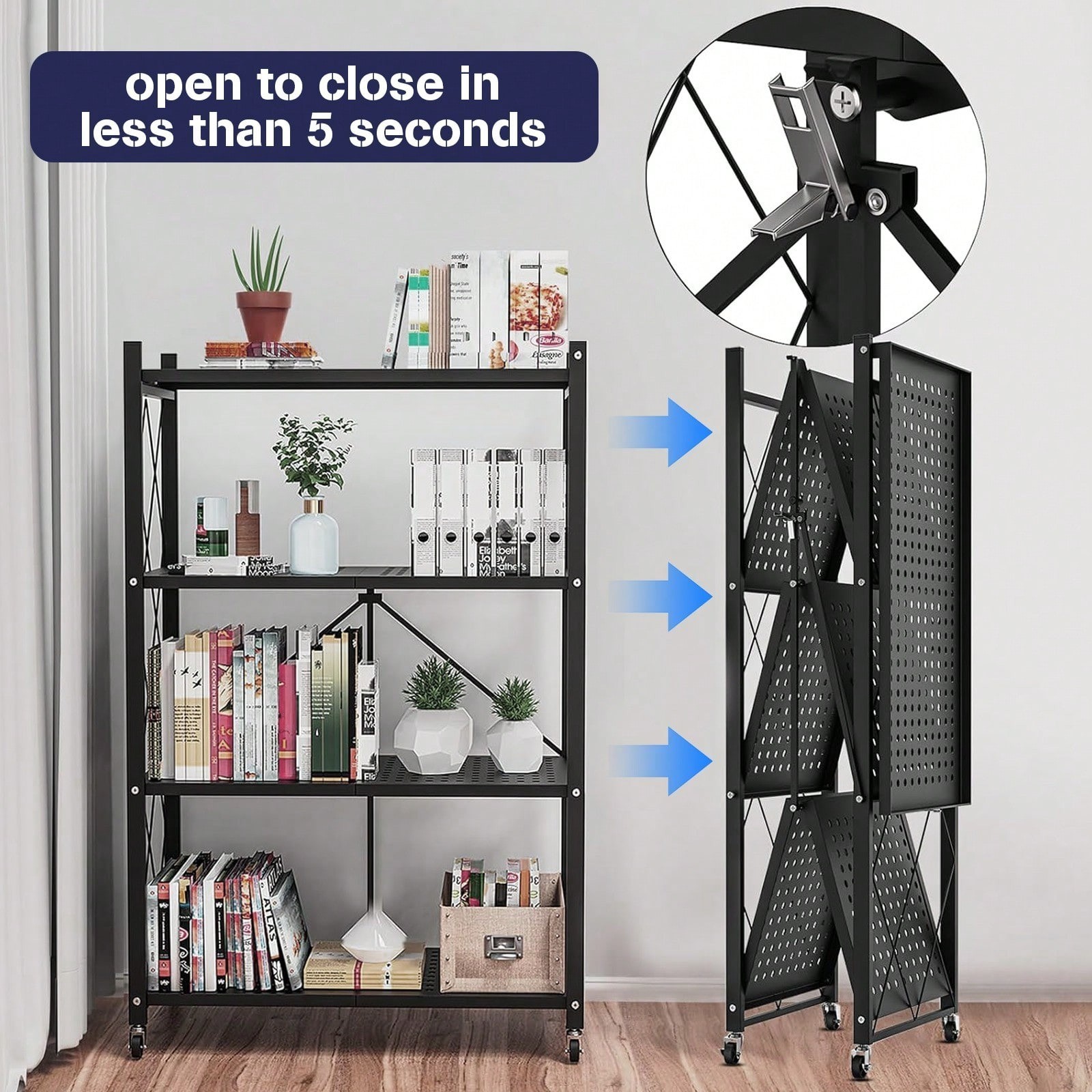 3/4/5Tier Foldable Storage Shelves With Wheels Metal Wire Shelf Rack No Assembly gallery