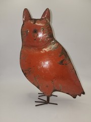 Rustic Red Unique Welded Paint Thinner Can Metal Art Owl Free Standing Figurine