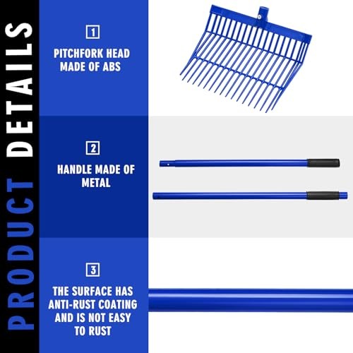 3 Sets Manure Fork with Long Handle - ABS Plastic Head & Metal Blue Grip gallery