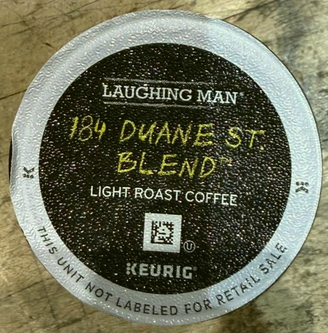 96/PACK Laughing Man 184 Duane St. Blend Light Roast K-Cups PODS BULK PACKAGING gallery