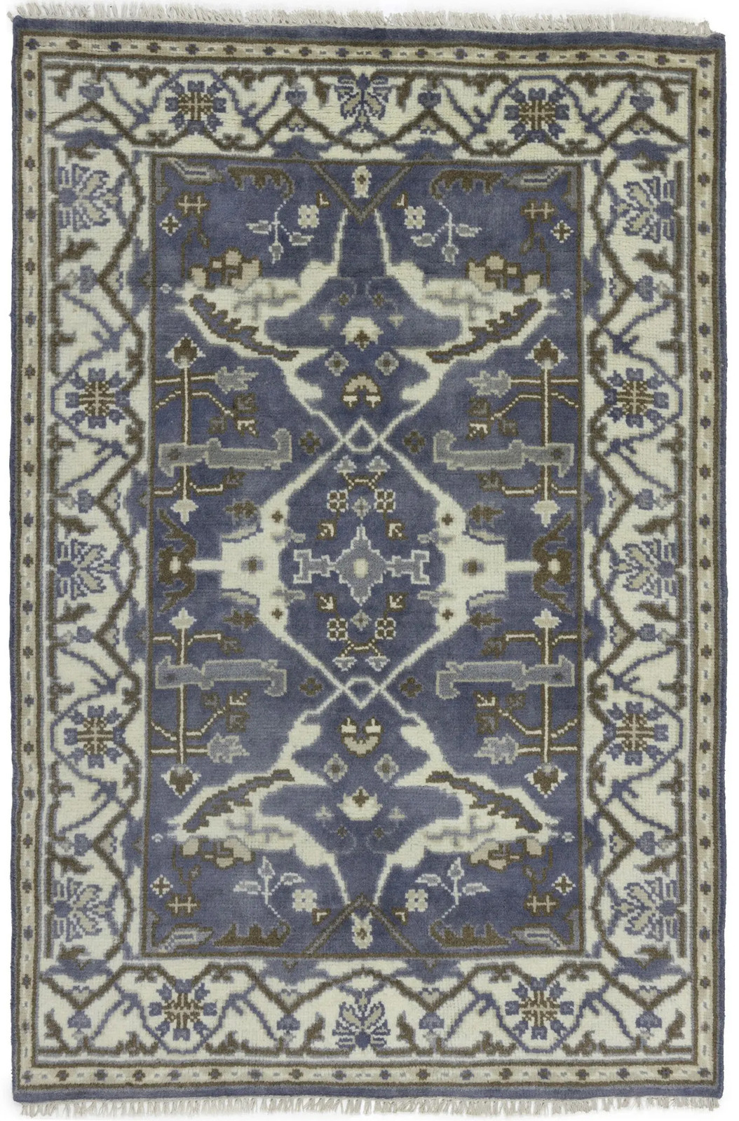 4X6 Hand-Knotted Oushak Oriental Rug Purple Gray Floral Wool Carpet gallery