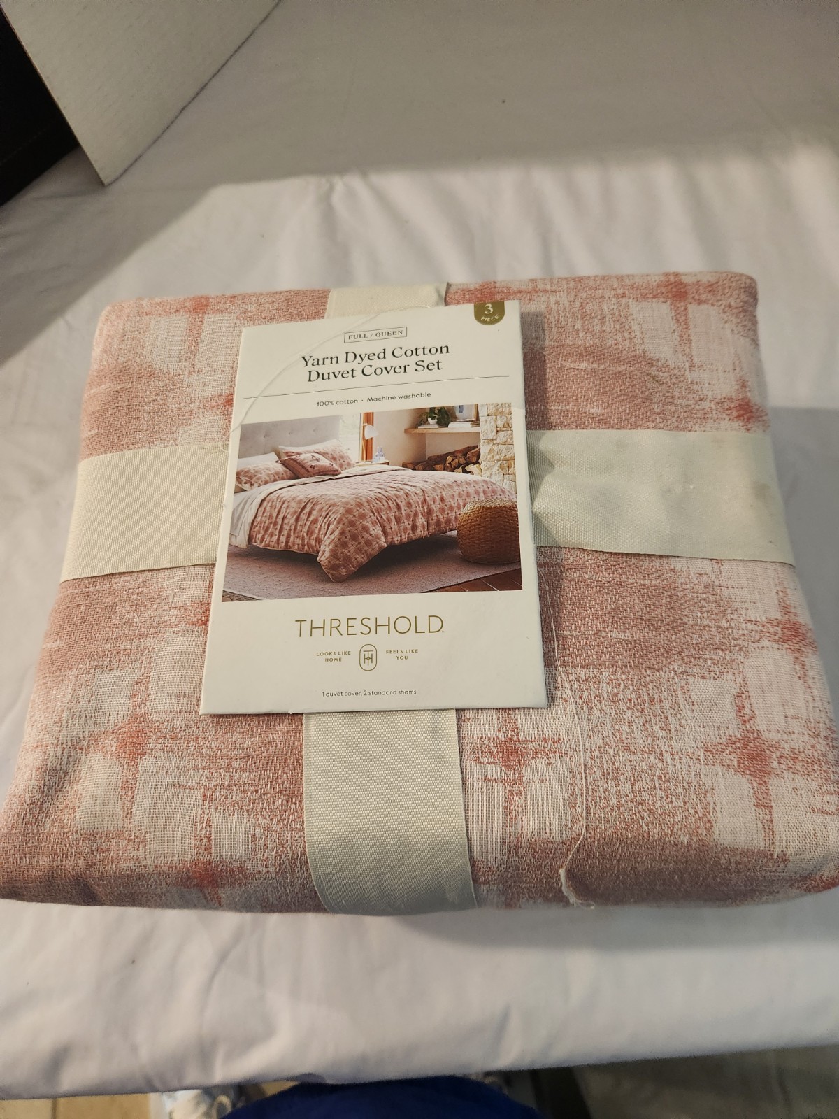 Threshold Fill/Queen 3 Pcs Yarn Dyed Duvet Cover Set Pink 100% Cotton gallery