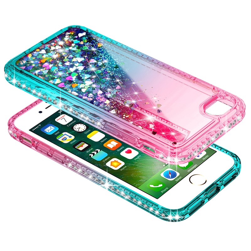 For iPhone SE 3rd Gen 2022 Case Bling Liquid Glitter + Tempered Glass & Lanyard gallery