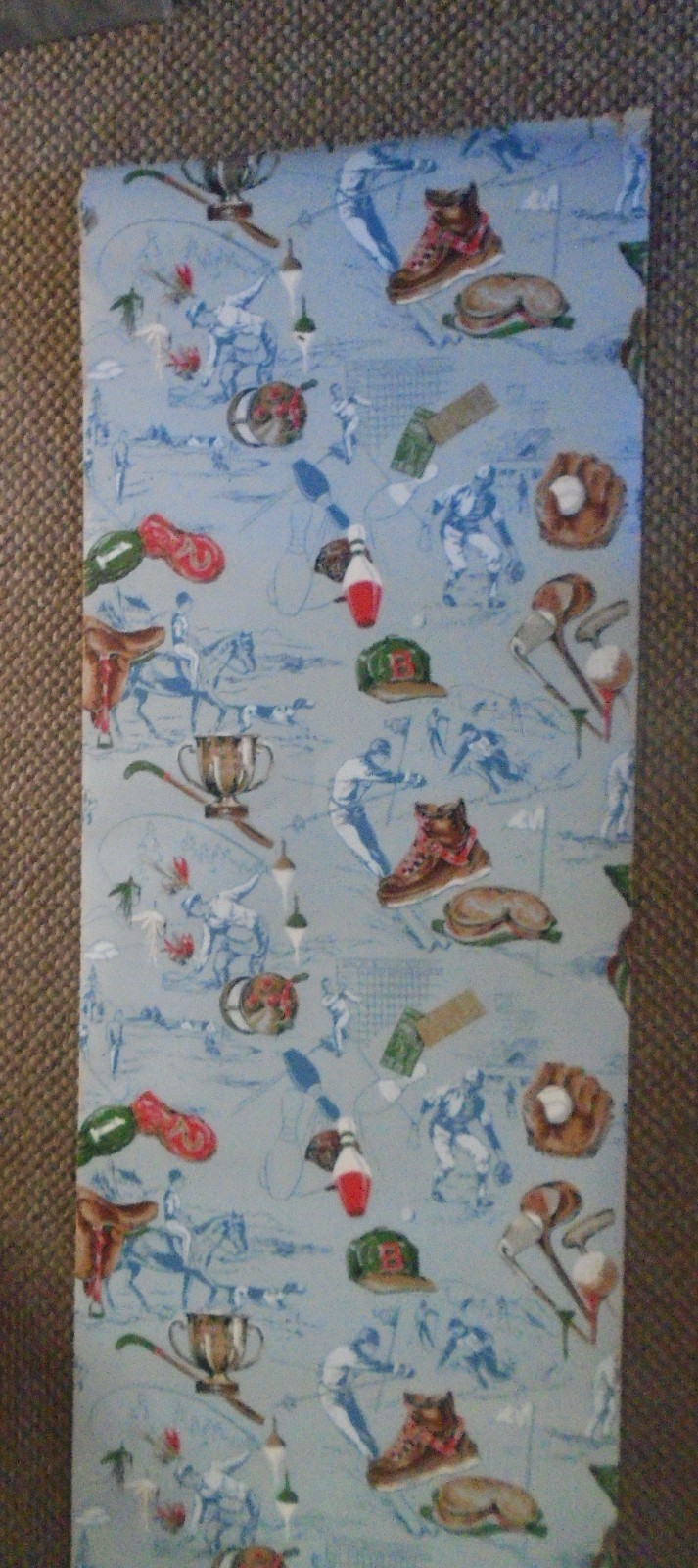 ORIGINAL-VINTAGE WALL PAPER SECTION-90 X 21-SPORTS_SKING_BASEBALL_GOLF-1950/60S- gallery