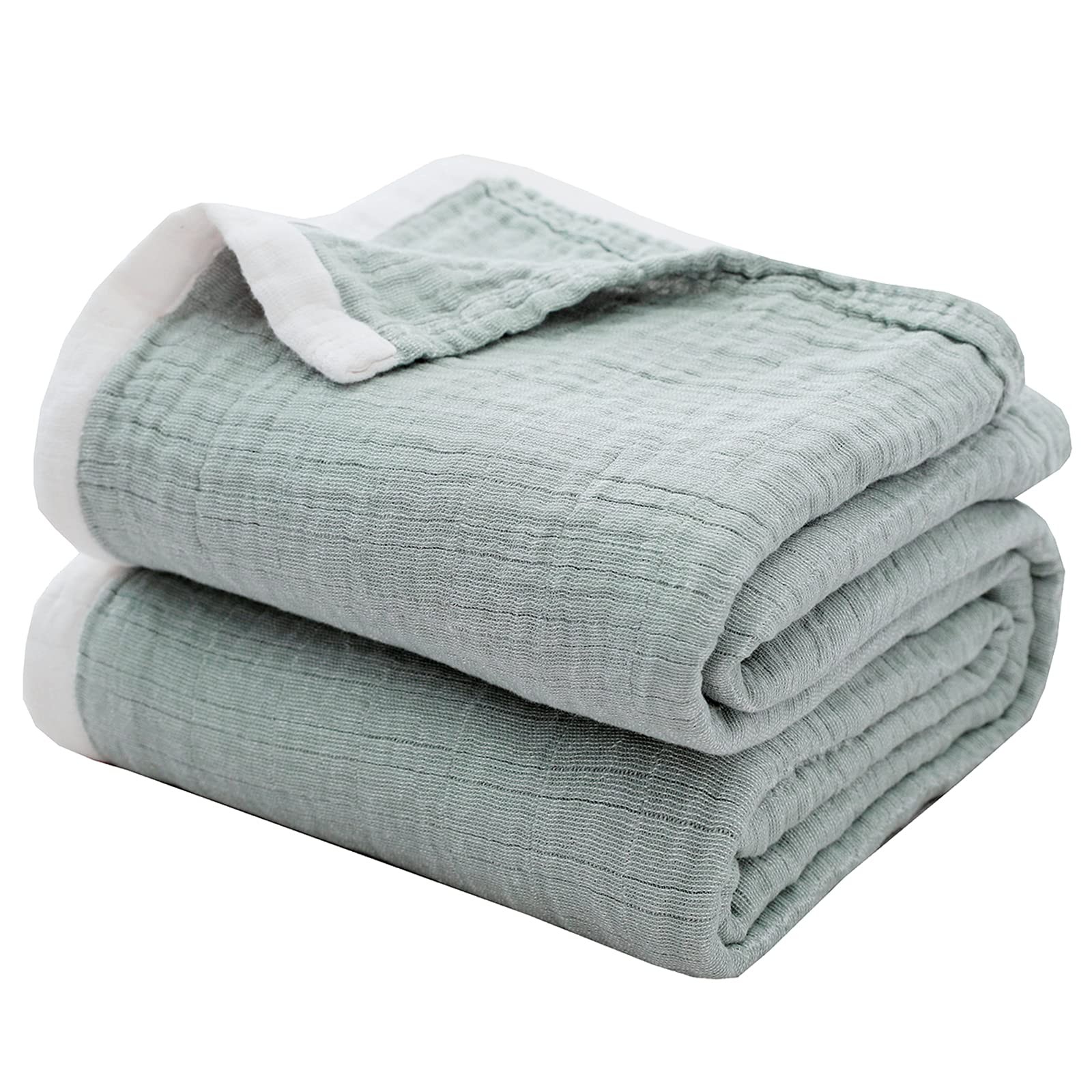 Cotton Muslin Blanket 4Layer Linen Texture Gauze Throw Sage Green 50x60 gallery