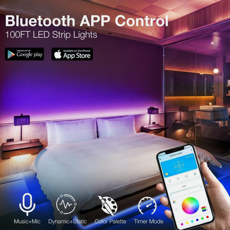 100Ft LED Strip Lights, Smart Light with App and Remote Control, RGB LED Lights. gallery