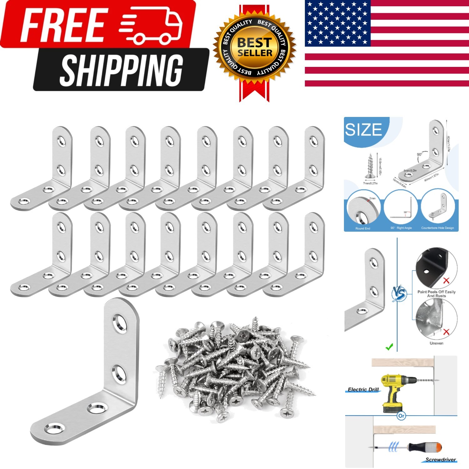 16 Pcs L Bracket Stainless Steel Corner Brace Sets, 90 Degree Right Angle Bra... gallery