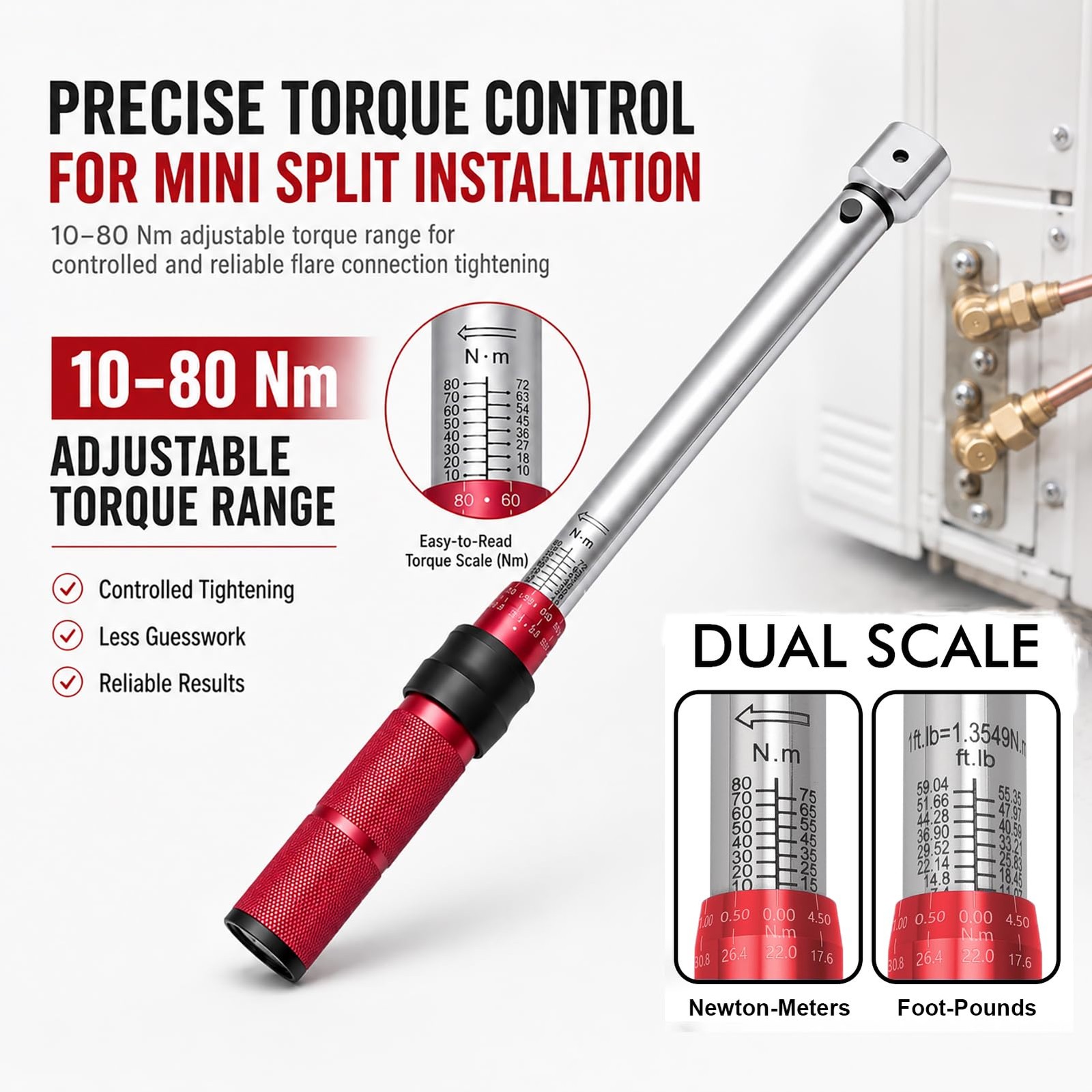 Mini Split Torque Wrench Set, 10–80 Nm HVAC Torque Wrench with 5 Fixed Open E... gallery