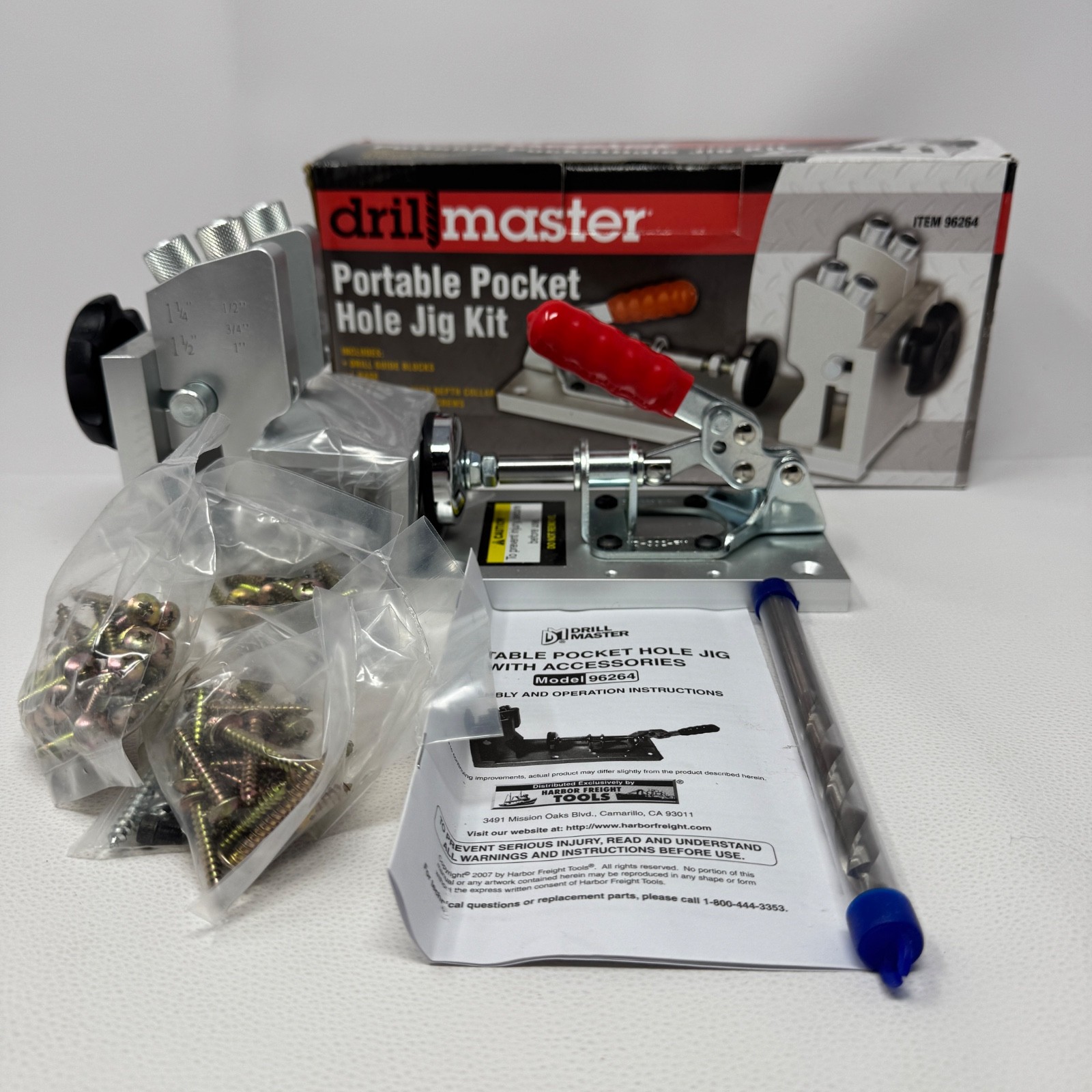 Drill Master 96264 Portable Metal Pocket Hole Jig Kit for Drill, Silver Red gallery