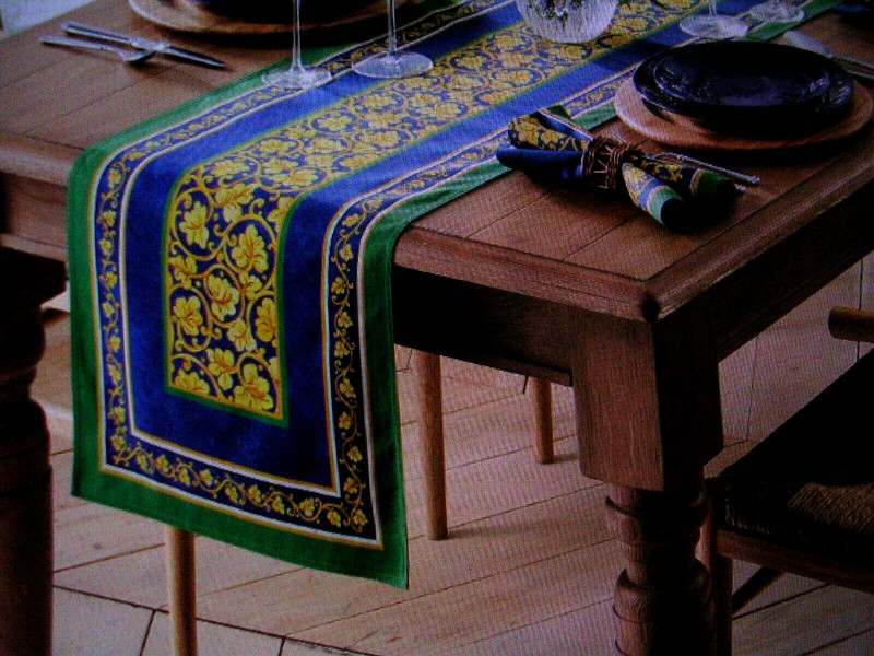 WILLIAMS SONOMA PALERMO TABLE RUNNER 16 X 108 IN 100% COTTON BLUE YELLOW GRN NWT gallery
