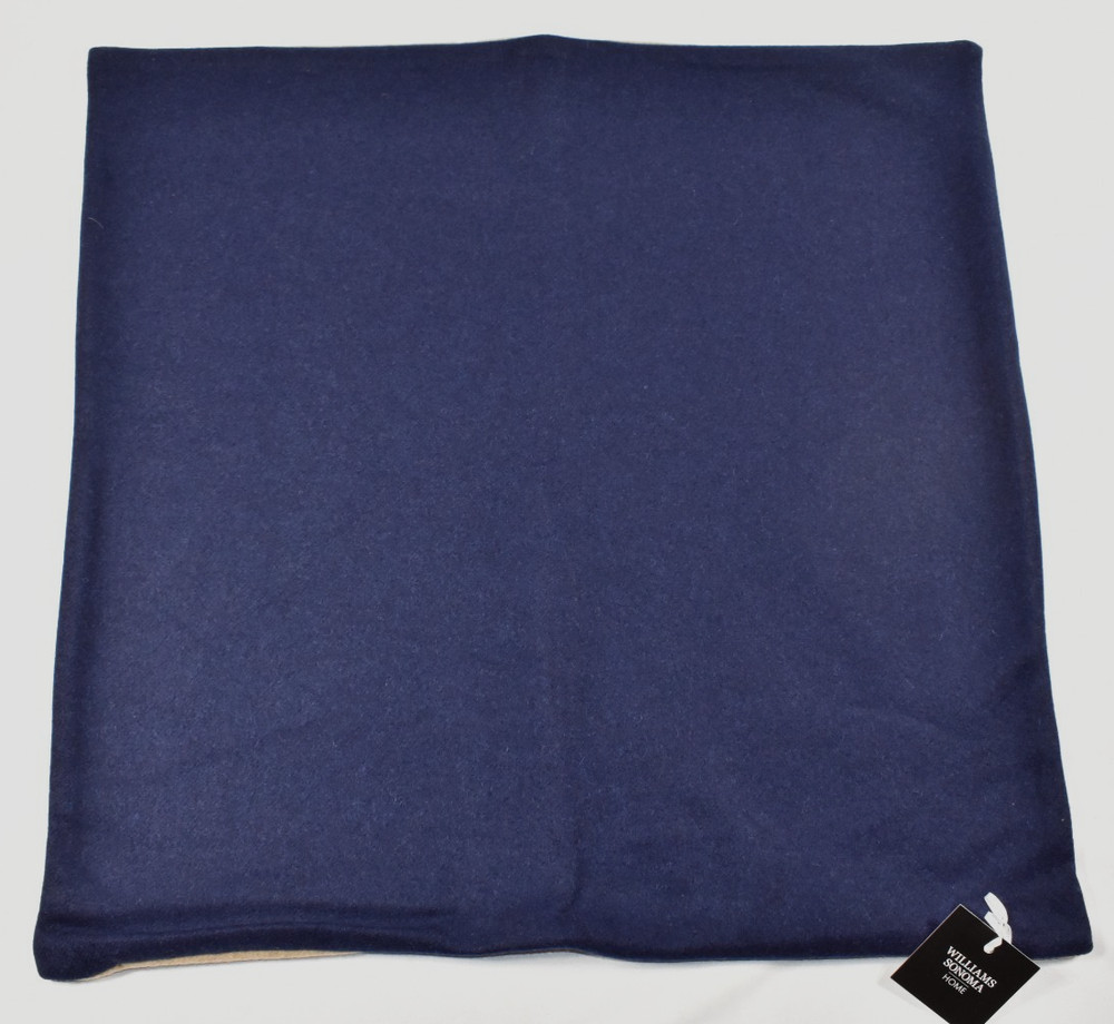 Williams Sonoma Reversible Double Solid Cashmere Pillow Cover Navy Sand 22" NEW