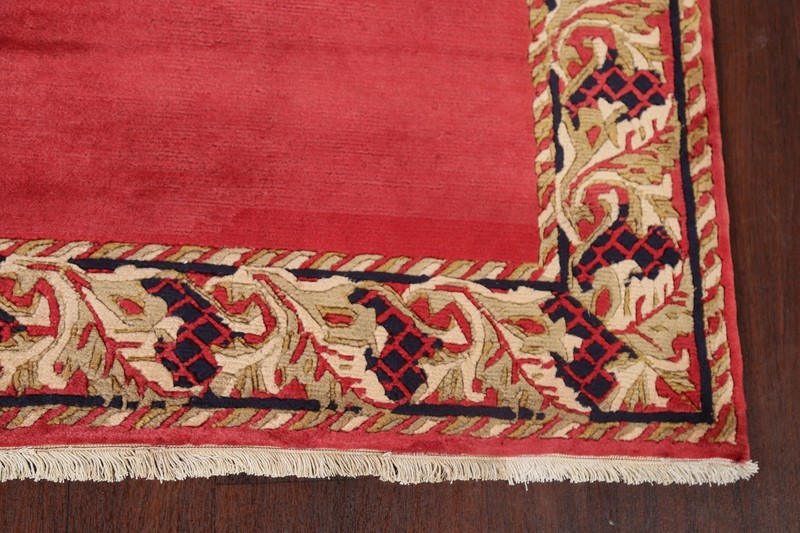 Red Nepalese Bordered Plush Wool Oriental 4x5 Area Rug Hand-knotted Wool Carpet gallery