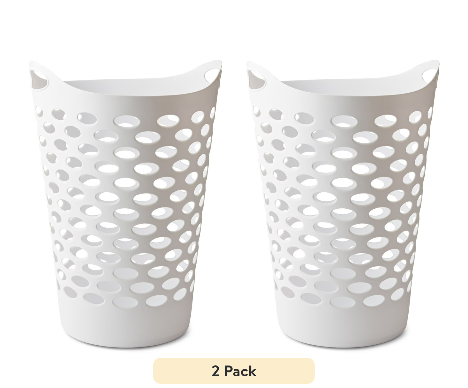 (2 pack) Mainstays Plastic Round Laundry Hamper, White, with Carrying Handles gallery