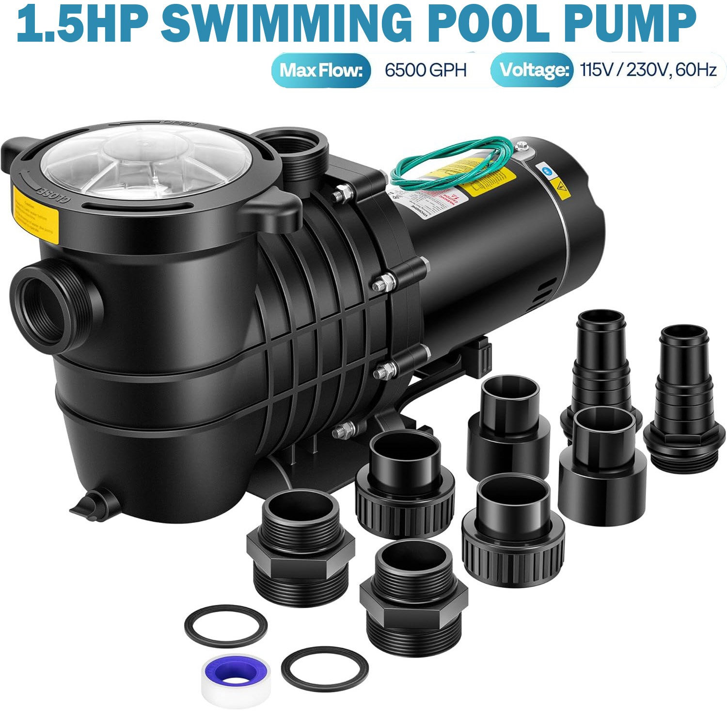 1.5HP Swimming Pool Pump Replacement for Hayward In/Above Ground 6500GPH 115/230 gallery