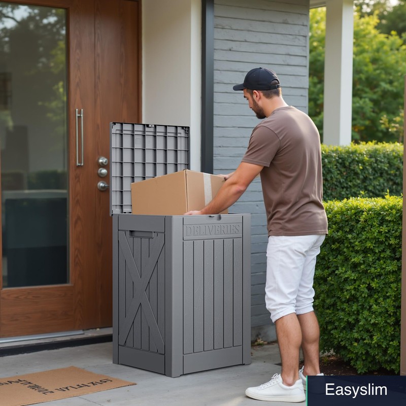 52 Gallon Lockable Package Delivery Box, Weatherproof Outdoor Storage, Gray gallery