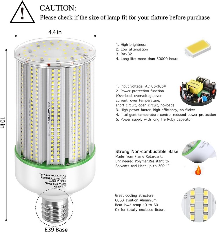 High Efficiency 100W LED Corn Light Bulbs - 400W Metal Halide Replacement 2-Pack gallery