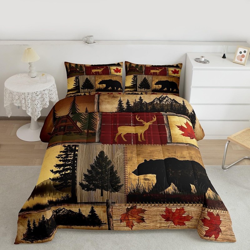 Erosebridal Patchwork Rustic Cabin Comforter Set Kingwoodland Animal Deer Bear gallery