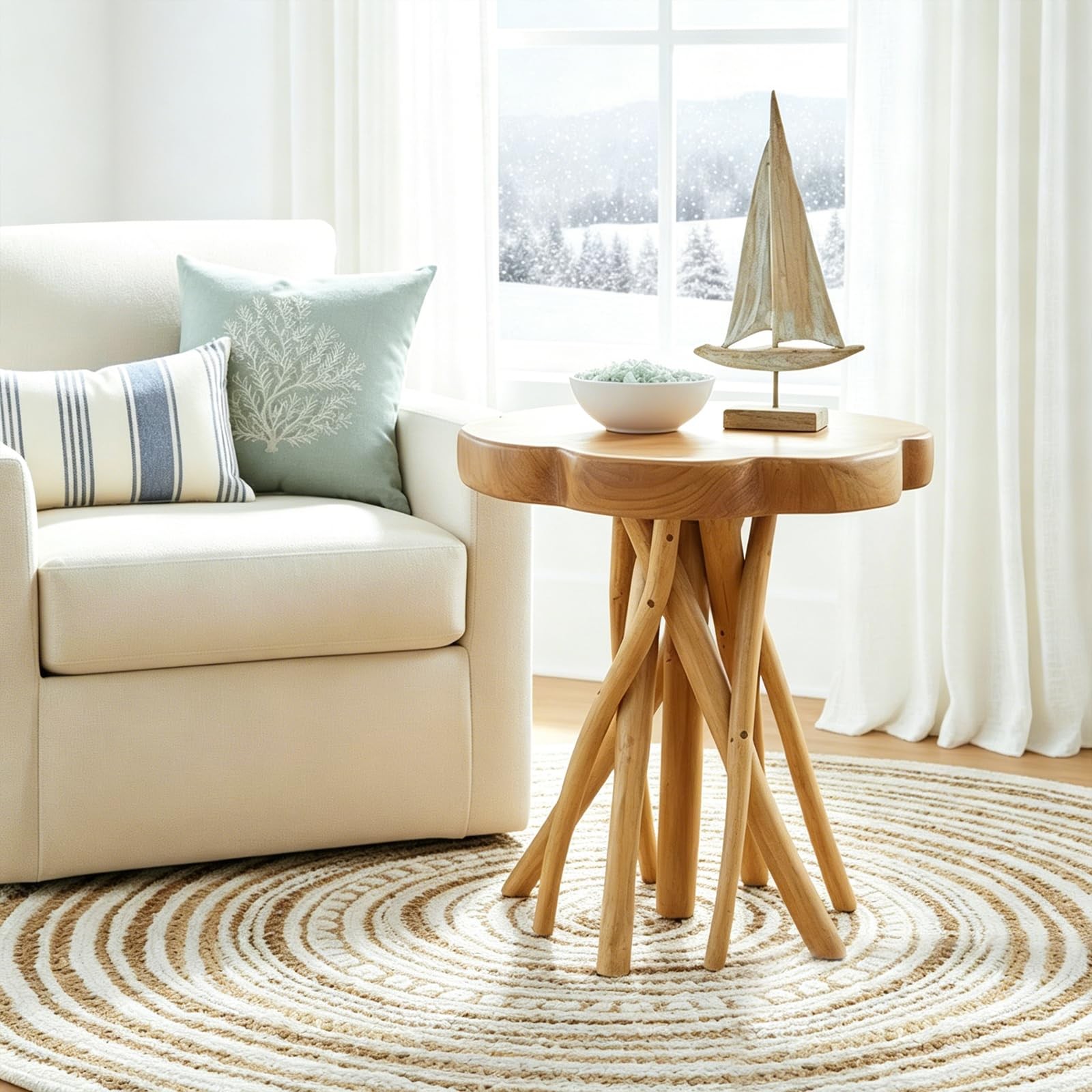Solid Teak Live Edge End Table, 18" L x 18" W x 20" H Unique Side Table, Smal... gallery
