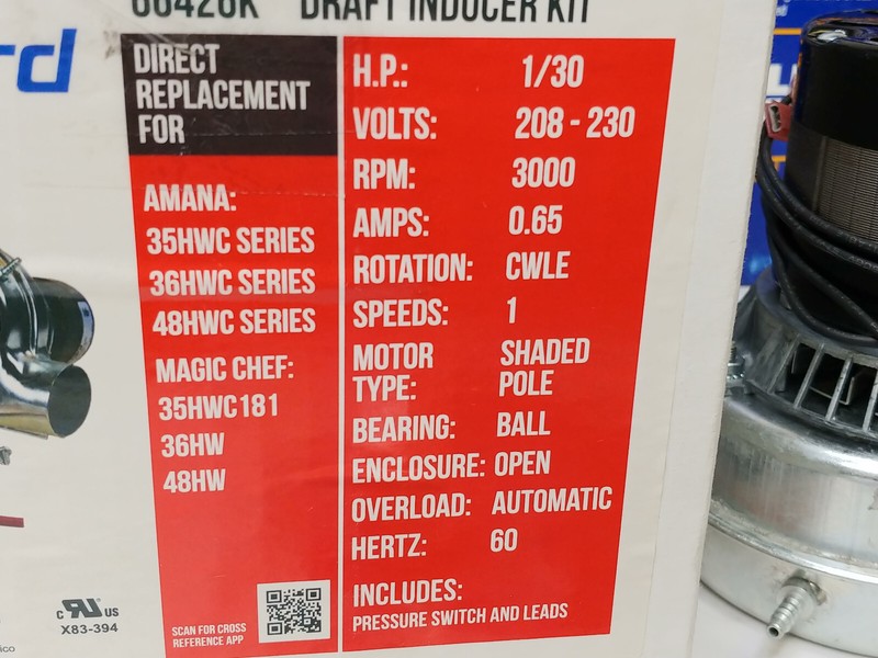 Packard 66426k Draft Inducer Motor Kit 208-230v 60hz 1-phase 0.65a 1/30hp gallery